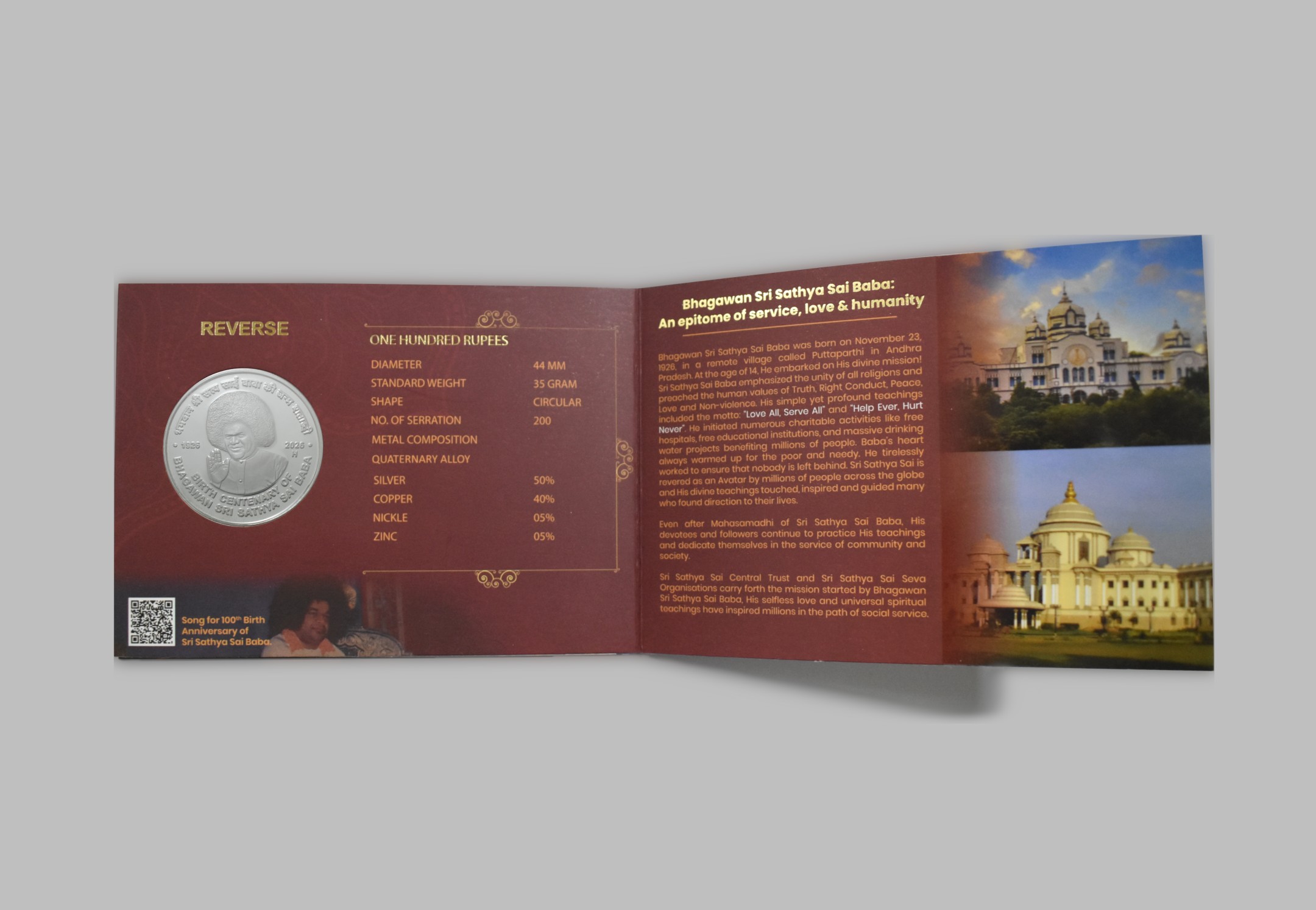 Birth Centenary of Bhagawan Sri Sathya Sai Baba | Rs. 100 Proof Coin | 3-Fold Pack